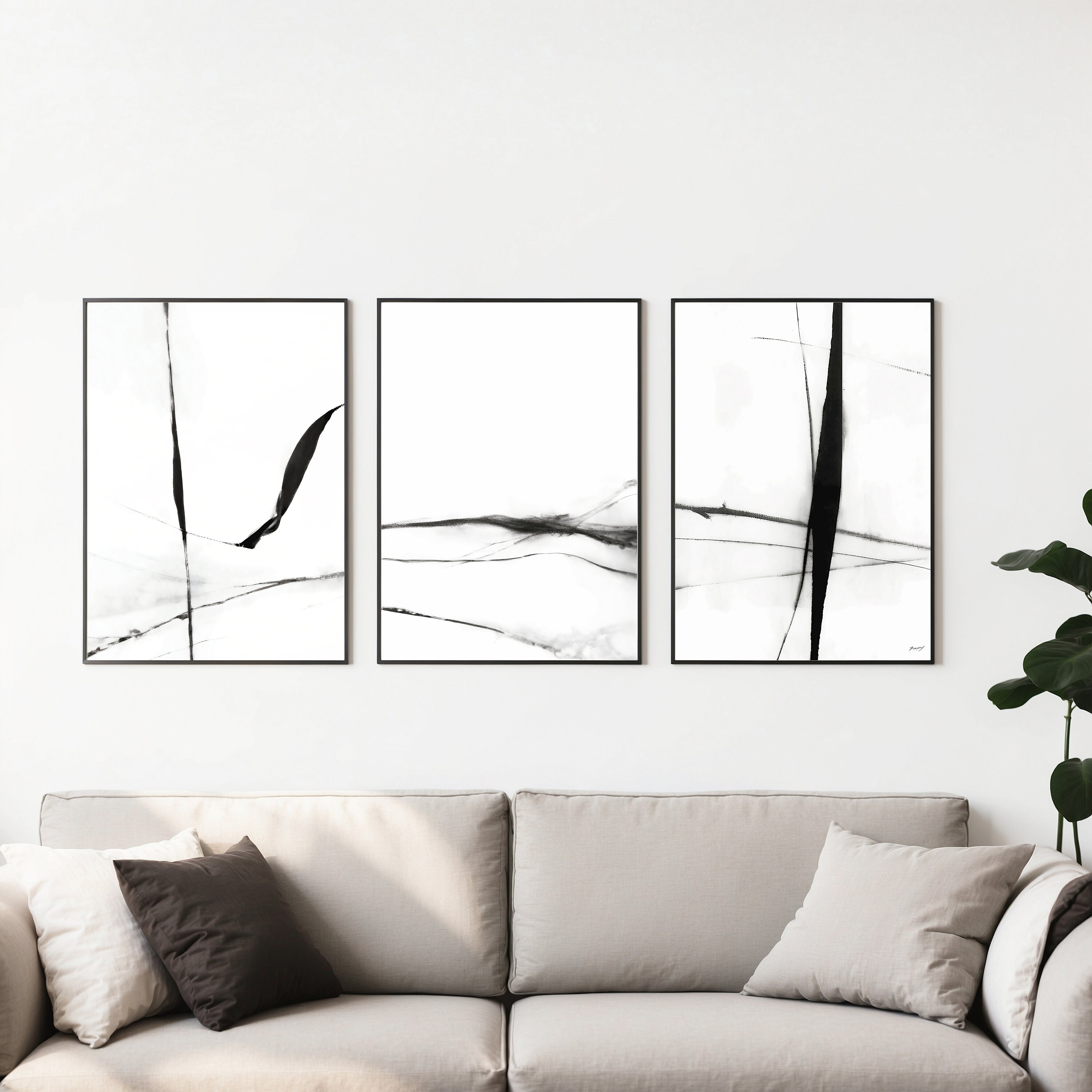 Black and White Abstract Line Art Print Set (digital Download) - Etsy