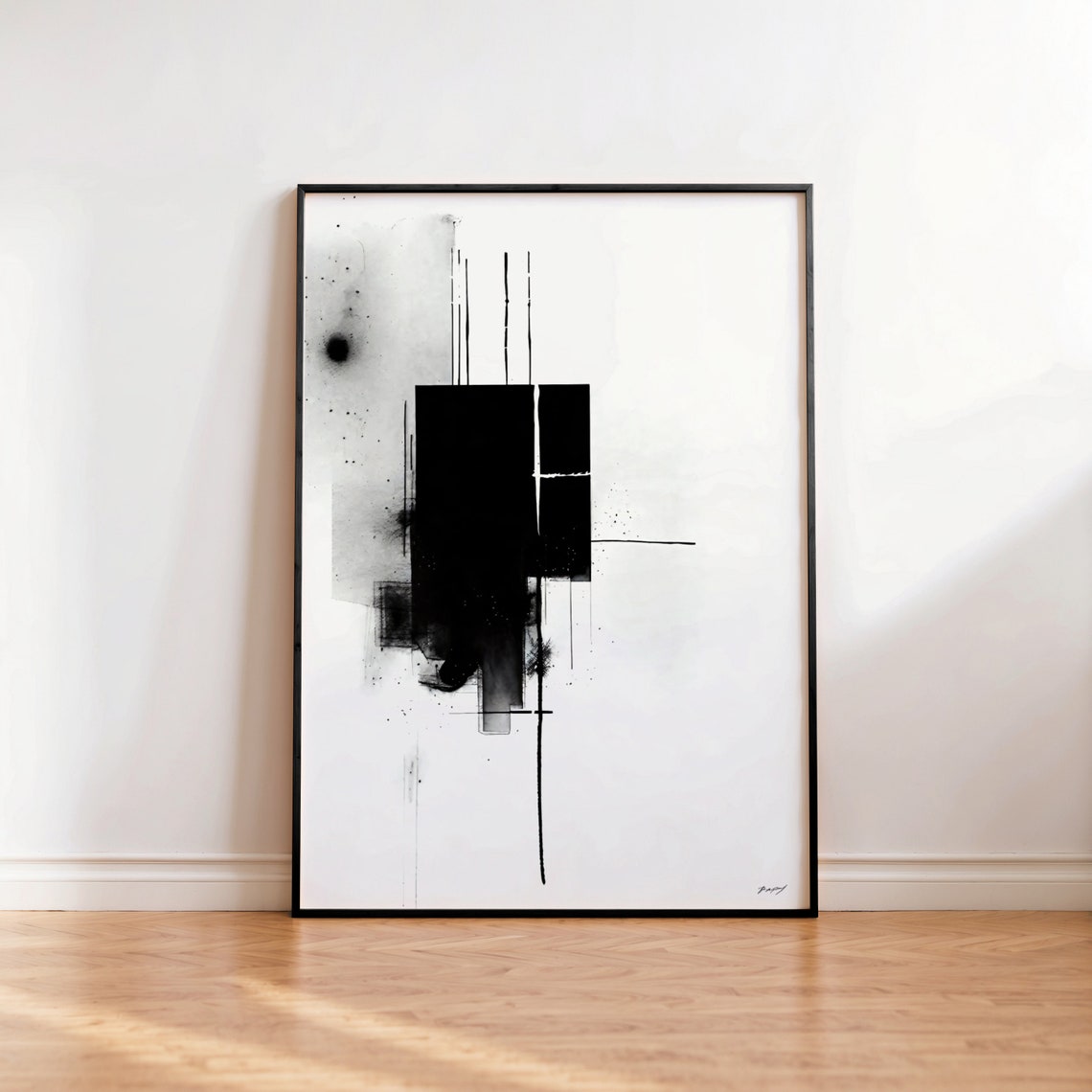 Black and White Abstract Brush Stroke Art Print (digital Download) - Etsy