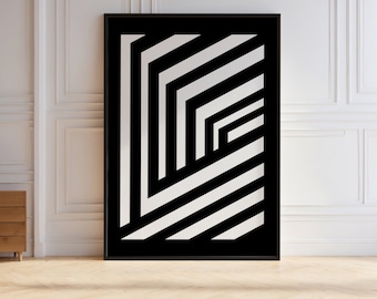 Geometric Abstraction, Black White Wall Art Printable, Line Art Print Minimalist Artwork, Midcentury Modern, Nordic Poster Digital Download