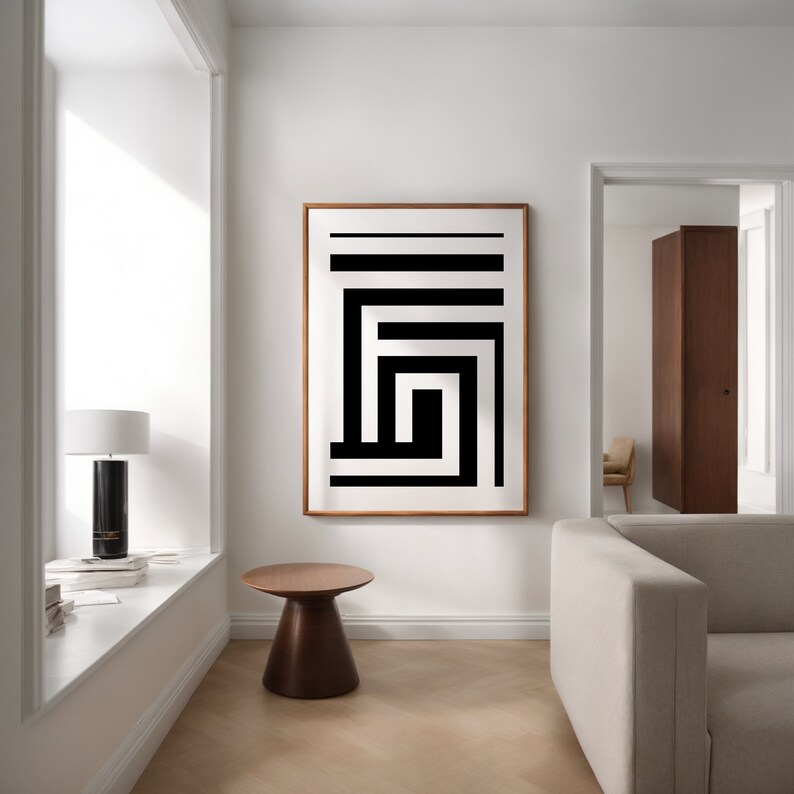 Black and White Geometric Line Art Print, Mid-century Modern Decor ...