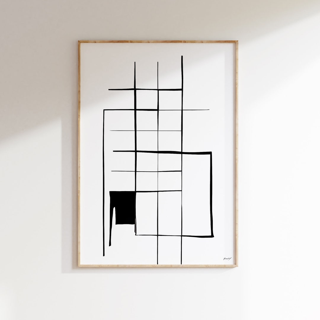 premium photo | a classic black and white line graph... Abstract Line Art Print: Black and White Scandinavian Grid (digital ...