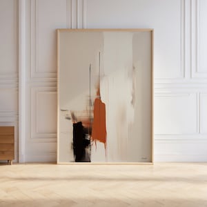 Art mural en terre cuite Art abstrait neutre imprimable, impression de peinture à l'huile moderne aux tons terre, oeuvre d'art beige noir, coups de pinceau abstraits