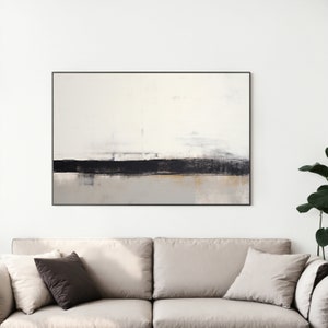 Wabi Sabi Abstract Oil Painting Print, Neutral Wall Art Minimalist, Brush Strokes, Black Beige Wall Art Printable, Horizontal Poster