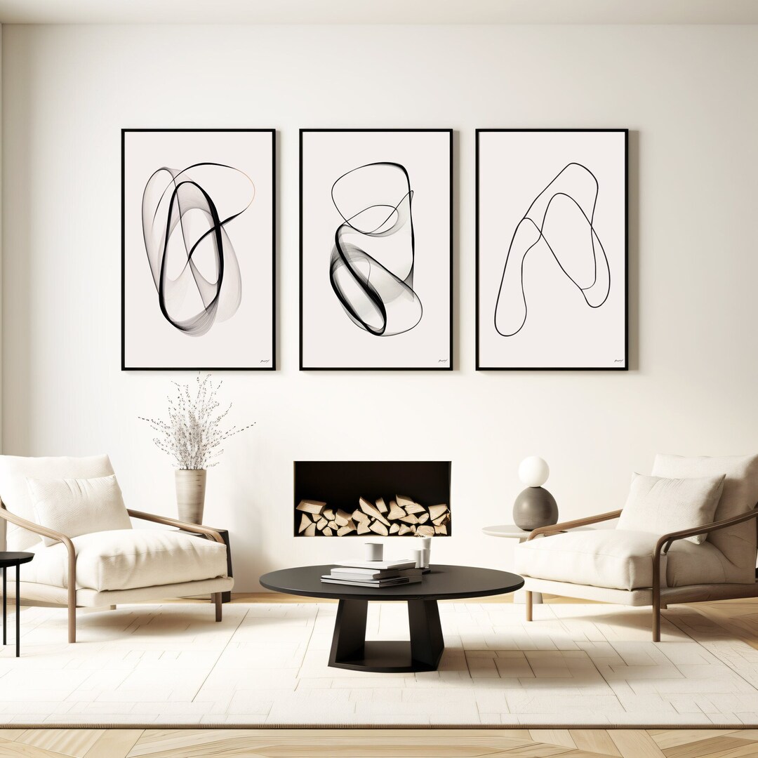 Abstract Line Drawing Set of 3 Prints Minimalist Line Art Etsy