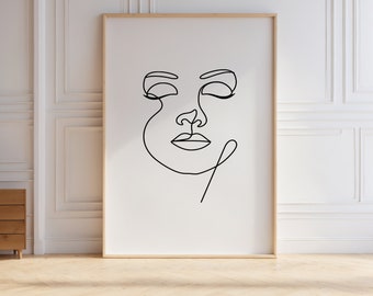 Line Drawing Woman Minimalist, Printable Wall Art, Face Line Art Poster Abstract Female, Simple Black and White Print, Scandinavian Decor