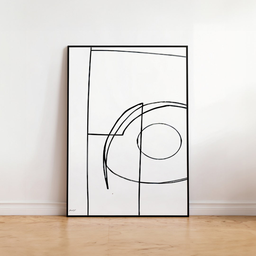 Minimalist Line Art Circle Printable Wall Art, Black White Simple ...
