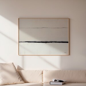 Neutral Wabi Sabi Abstract Print, Brushstrokes Printable Wall Art, Minimalist Oil Painting, Black Beige Horizontal Poster, Digital Download