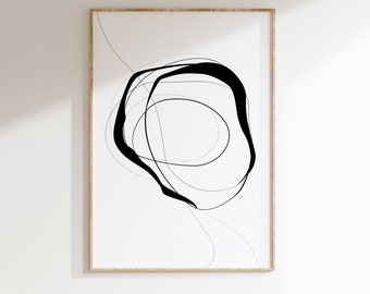Black White Abstract Lines Print, Minimalist Modern Wall Art, Continuous Line Drawing Printable, Scandinavian Decor, Digital Download