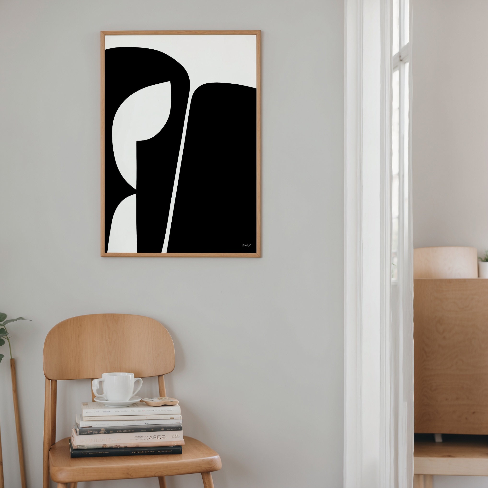 Black and White Abstract Art Print, Minimalist Scandinavian Decor ...