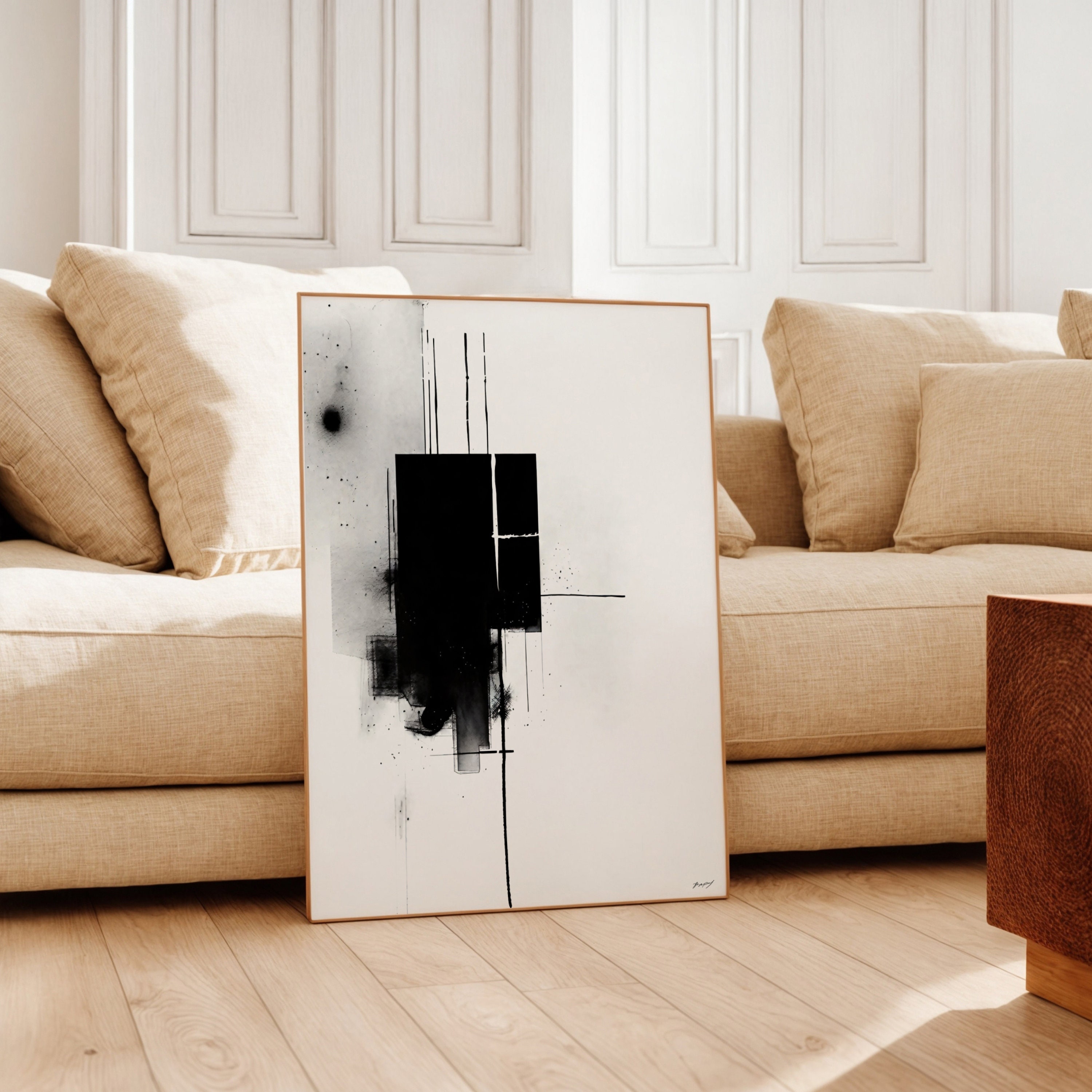 Black and White Abstract Brush Stroke Art Print (digital Download) - Etsy