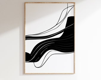 Black White Abstract Lines Wall Art Minimalist Line Drawing, Painting Printable Art, Brush Stroke Print, Scandinavian Decor Digital Download