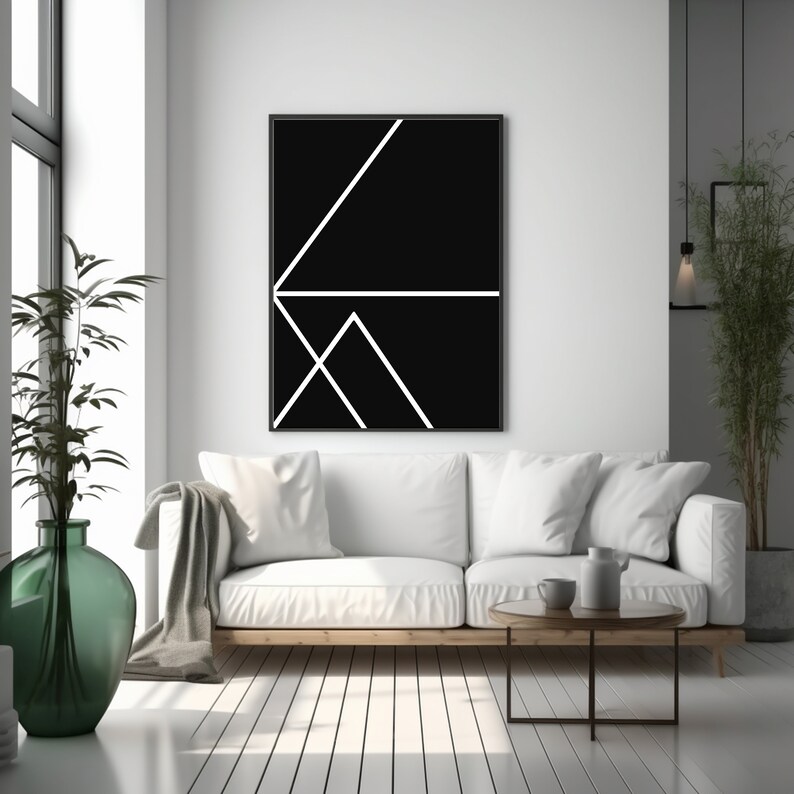 Black Abstract Painting, Line Art Print, Minimalist Geometric Wall Art