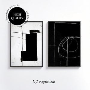 Schwarz Weiß Kunstdruck 2er Set | Abstrakte Pinselstriche Malerei Moderne minimalistische Wandkunst druckbare | Sofort Download