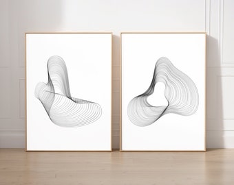 Minimalist Abstract Lines, Poster Set of 2, Black White Printable Wall Art Geometric Prints Modern Gallery Wall Set, Digital Download