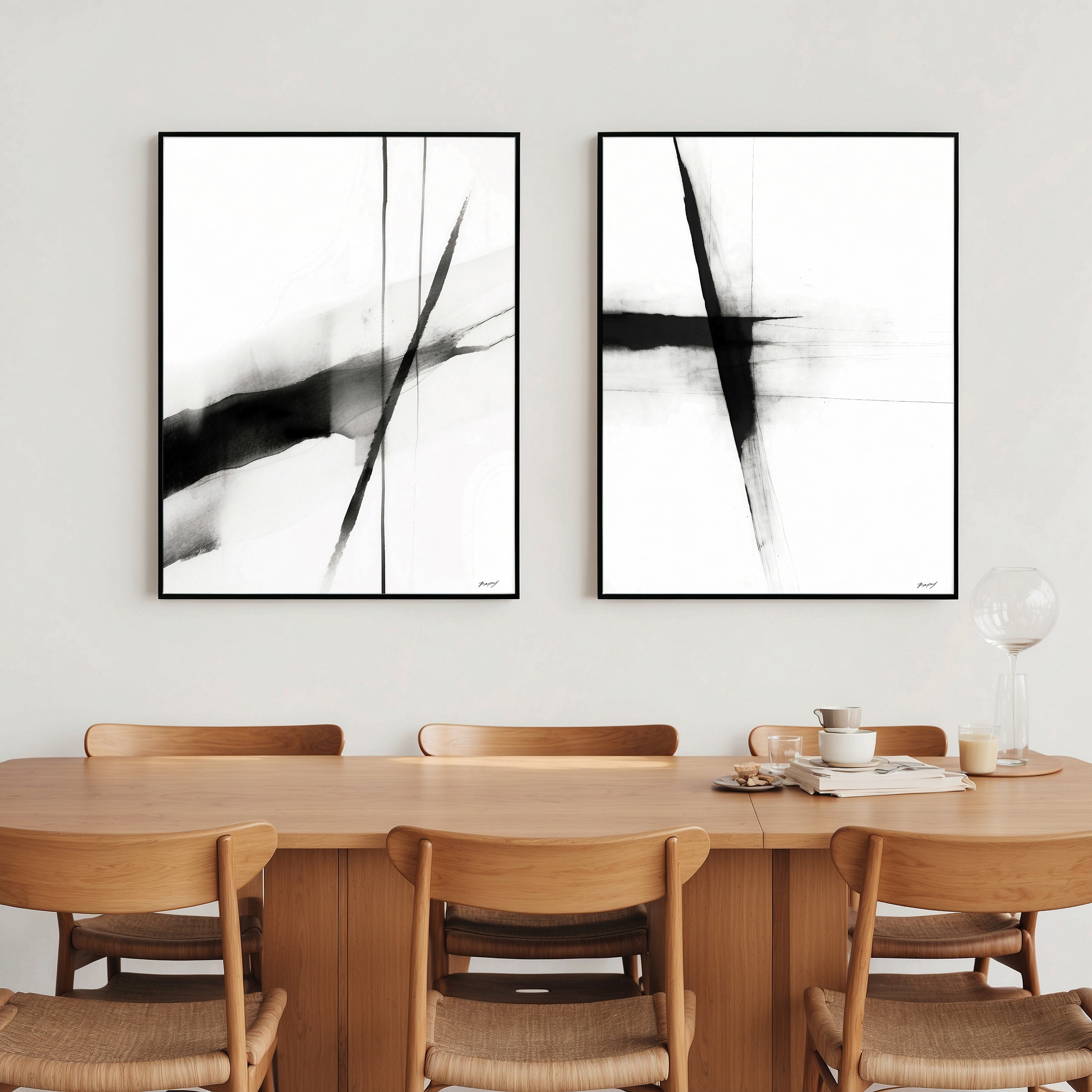 Black and White Abstract Ink Wash Painting Set (digital Download) - Etsy
