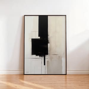 Arte de parede abstrata bege preto, impressão de pinceladas minimalistas, pintura moderna, desenho de linha, pôster para impressão, tom de terra, download digital