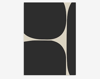 Simple Abstract Art Shapes Poster, Black and Beige, Nordic Print, Printable Wall Art Modern Minimalist, Scandinavian Decor Digital Download