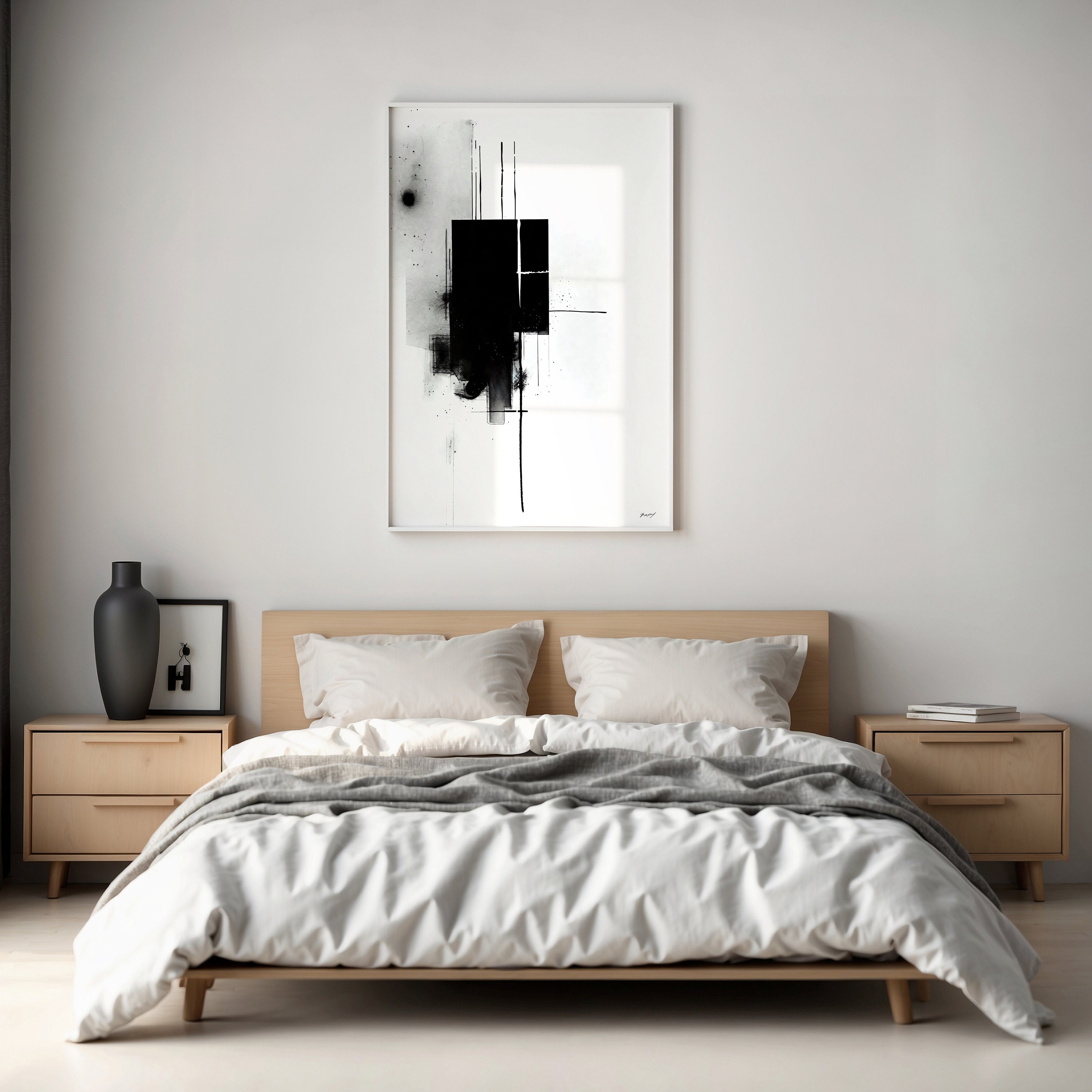 Black and White Abstract Brush Stroke Art Print (digital Download) - Etsy