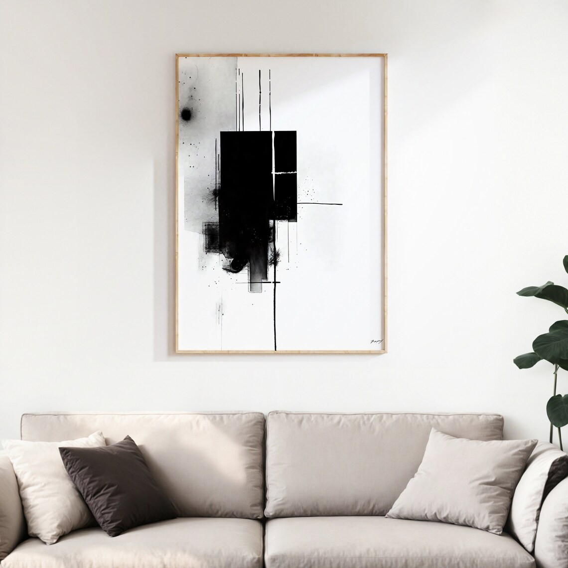 Black and White Abstract Brush Stroke Art Print (digital Download) - Etsy
