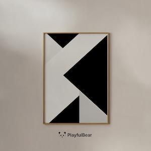Black and White Geometric Triangle Art Print: Mid-Century Modern Decor (Digital Download)