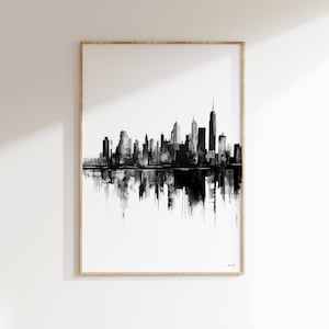 NYC Skyline Watercolor Print: Black and White Abstract (Digital Download)