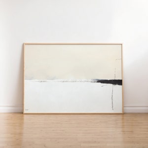 Wabi Sabi Painting Minimalist Abstract Wall Art Neutral, Black Beige White, Brush Strokes Print Horizontal, Printable Artwork, Zen Decor