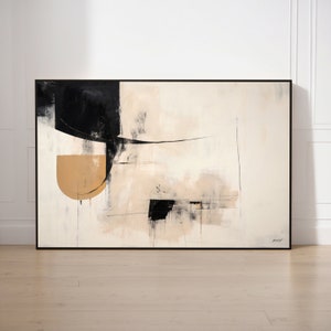 Pintura a óleo horizontal bege, arte abstrata, impressão grande, pincelada, arte para impressão, decoração em tons de terra, desenho de linha moderno, download digital