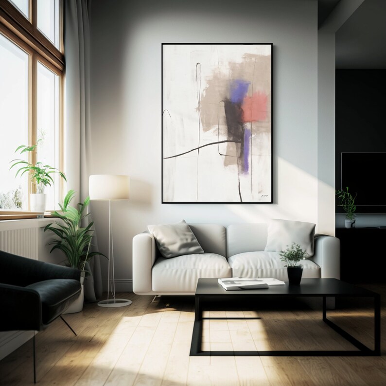 Large Scale Abstract Art, Black Beige Abstract Painting Printable