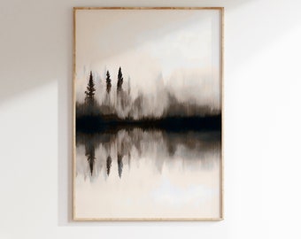 Foggy Forest Lake Art Print: Abstract Landscape Painting (Digital Download)