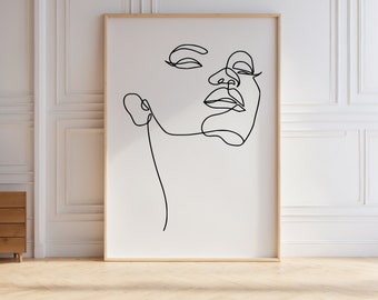 Woman Line Art Print, Minimalist Face, Scandinavian Decor (Digital Download)