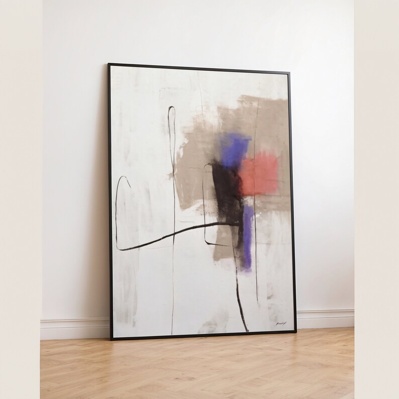 Large Scale Abstract Art, Black Beige Abstract Painting Printable