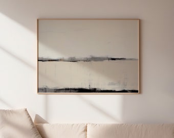 Wabi Sabi Art Neutral Abstract Print Horizontal, Brush Stroke Wall Art, Black Beige Abstract, Earth Tone Painting Large, Printable Poster