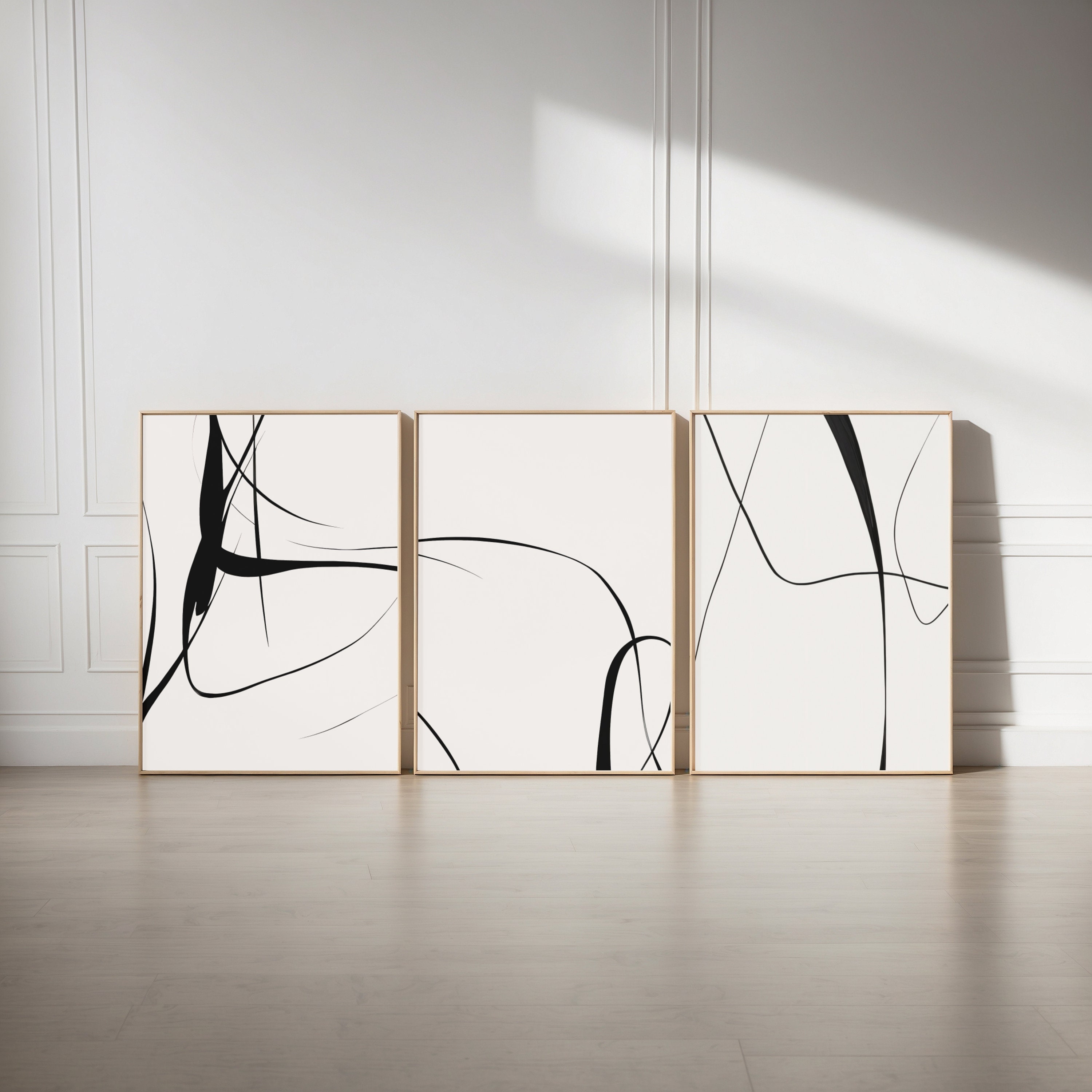 Abstract Line Art Print Set: Minimalist Black and White Set (digital ...