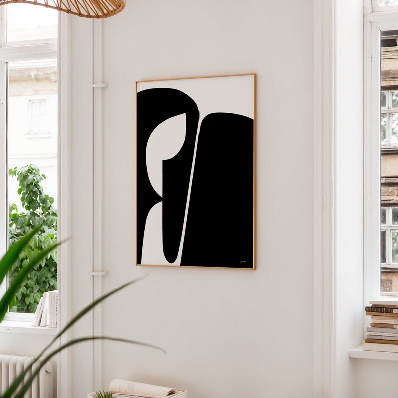 Black and White Abstract Art Print, Minimalist Scandinavian Decor ...