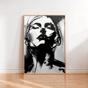 Abstract Face Line Art Print: Black and White Expressionist Portrait (Digital Download)