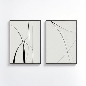 Abstrakt Linie Kunstdruck 2er Set druckbare Wandkunst, schwarz beige minimalistische Poster, Pinselstriche neutrale Tusche, digitaler Download