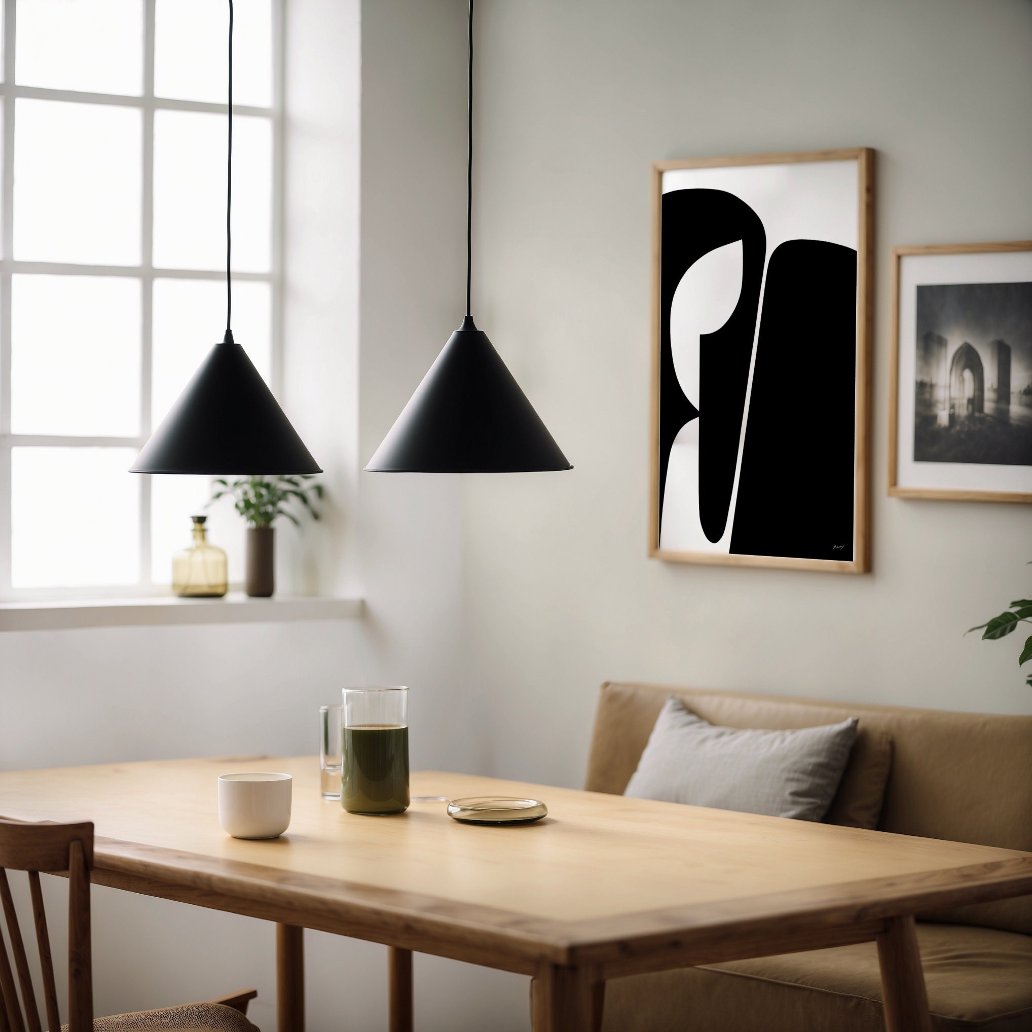 Black and White Abstract Art Print, Minimalist Scandinavian Decor ...