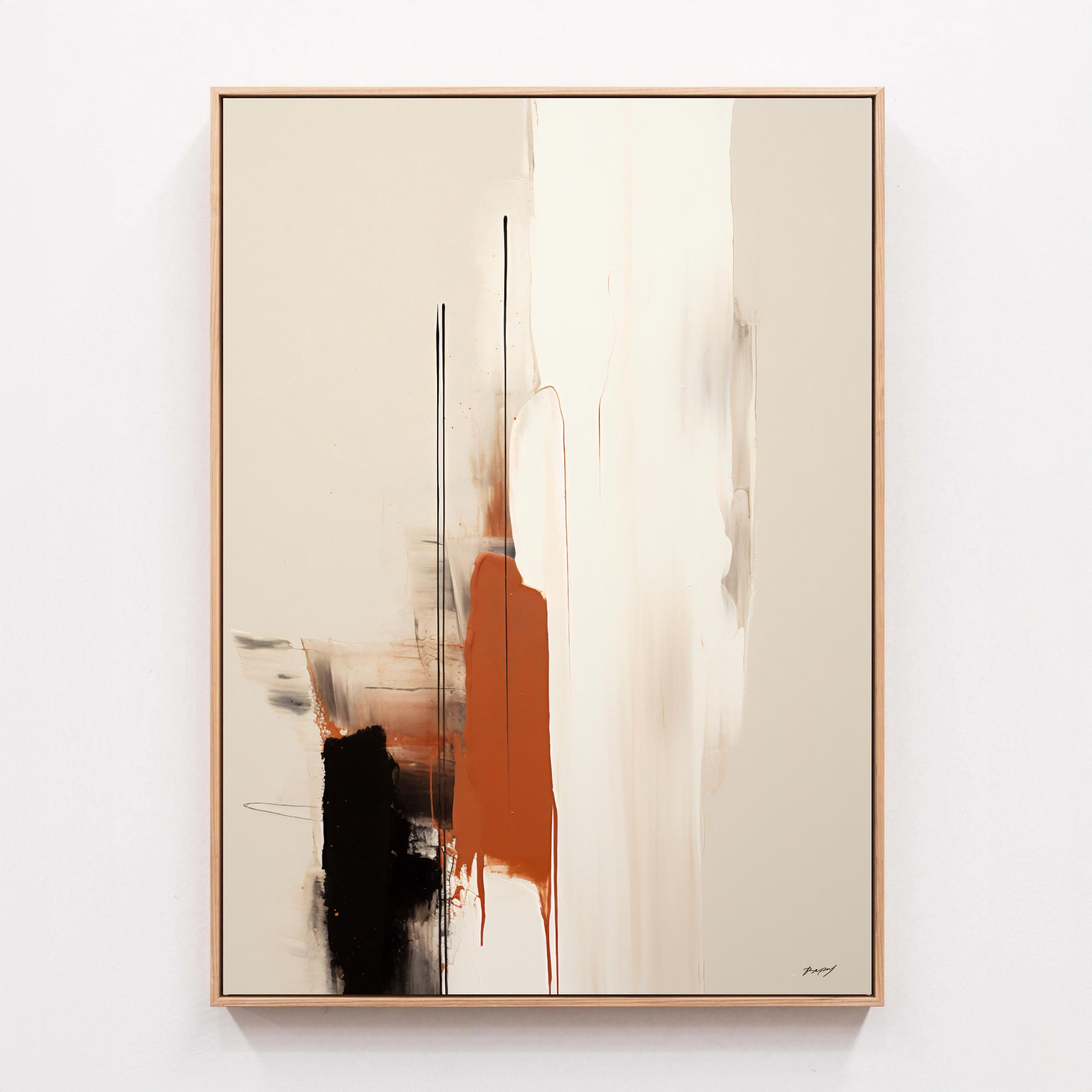 Modern Abstract Canvas Art Print | Beige, Terracotta & Black Wall Art | Minimalist Printed Artwork | Brushstrokes Modern Oil Painting