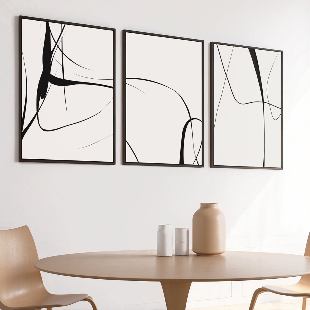 Abstract Line Art Print Set: Minimalist Black and White Set (digital ...
