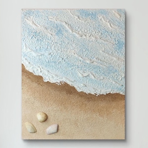 Textured painting, sandblasted relief beach - beach wall decoration