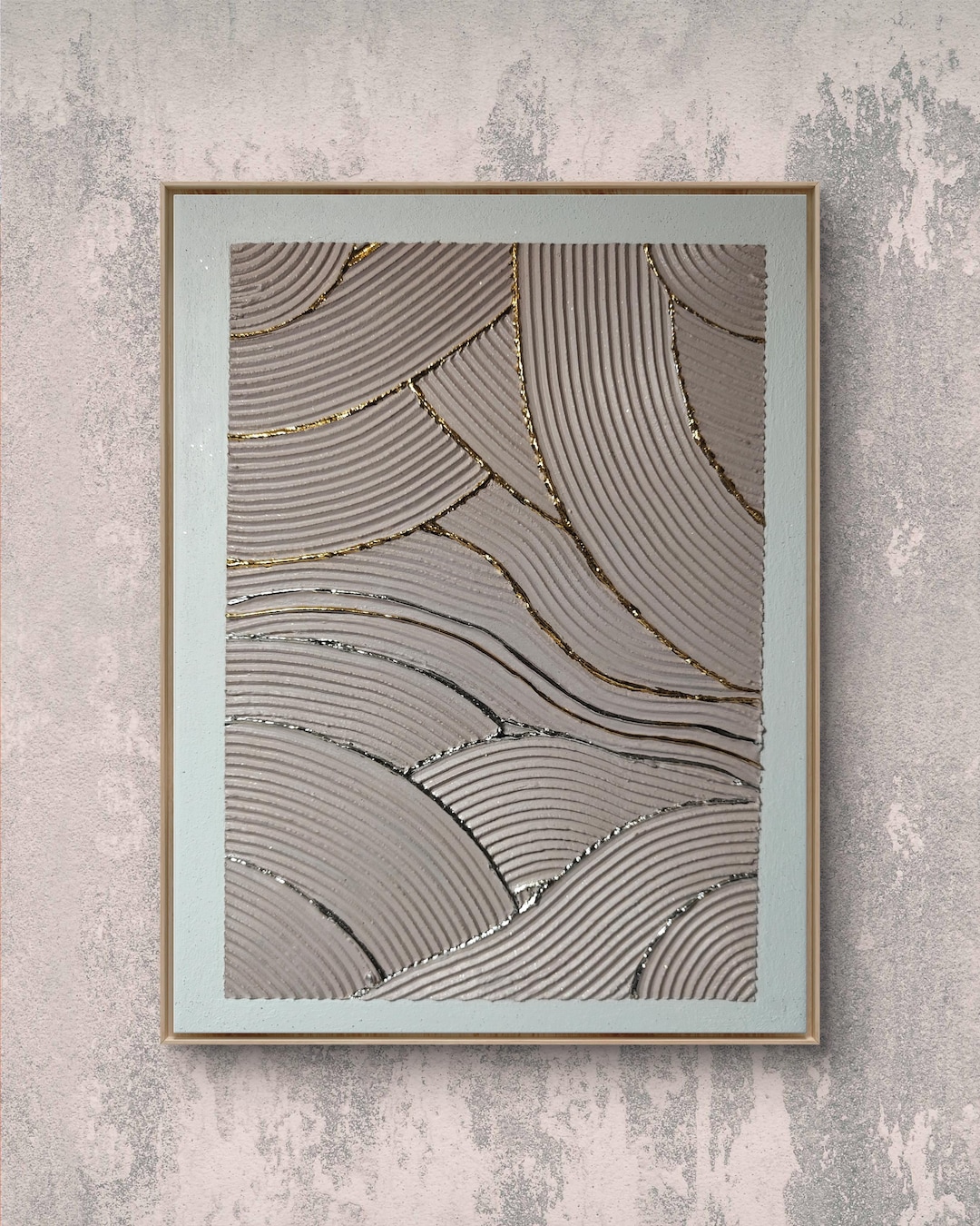 Textured Pink Abstract Painting – Modern Wall Art With Gold and Silver ...