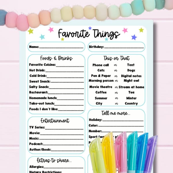 Employee Favorite Things Survey, Workplace Games, Coworker Questionnaire Printable, All About Me Questions, Favorite Things List