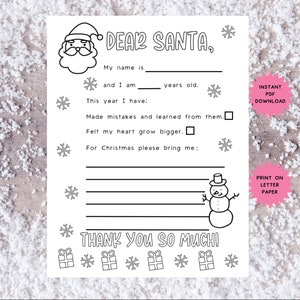 Carta a Santa, Carta de Santa, Página para colorear de Santa, Actividad navideña, Imprimible de Navidad, Lista de deseos navideños