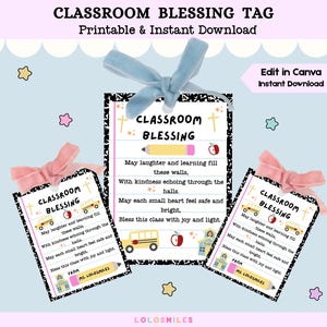Classroom Blessing Tag Printable, Christian Back to School Gift for Teachers or Students, Editable Template, Religious Prayer for Kids