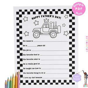 Activité Tout sur mon père, carte pour la fête des pères, feuille de travail à remplir pour papa, cadeau pour la fête des pères des enfants