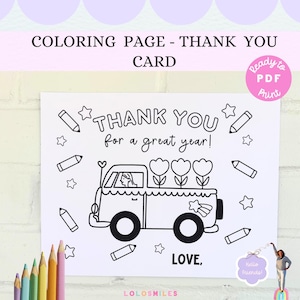 de remerciement pour professeur de la marque Kids | Camion de fleurs à colorier | Cadeau de fin d'année | Carte de remerciement imprimable pour enseignants | Bricolage pour enfants