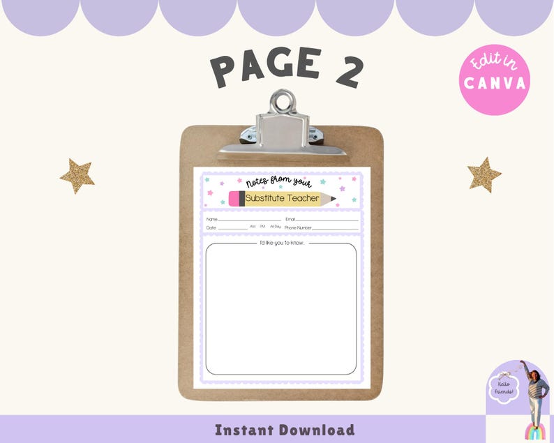 Substitute Teacher Report, Printable Note for Teachers, Substitute Teaching Resources, Classroom Decor