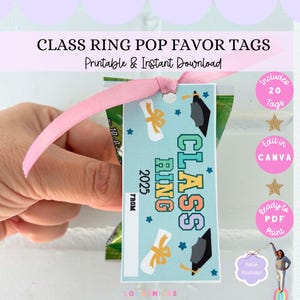 Etichette regalo modificabili per bomboniere con anello di classe, regalo di fine anno scolastico, etichette per studenti per tutta la classe, laurea all'asilo, quinta elementare