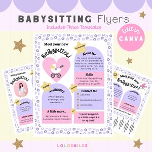 Flyer de Babá Flores, Flyer de Babá, Modelo de Negócio de Creche, Flyer de Marketing de Creche Pastel
