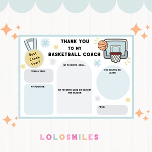 Basketball-Trainer Geschenk, Basketball-Vorlage, Dankeskarte, Basketball-Trainer Wertschätzung zum Ausdrucken, Basteln für Kinder
